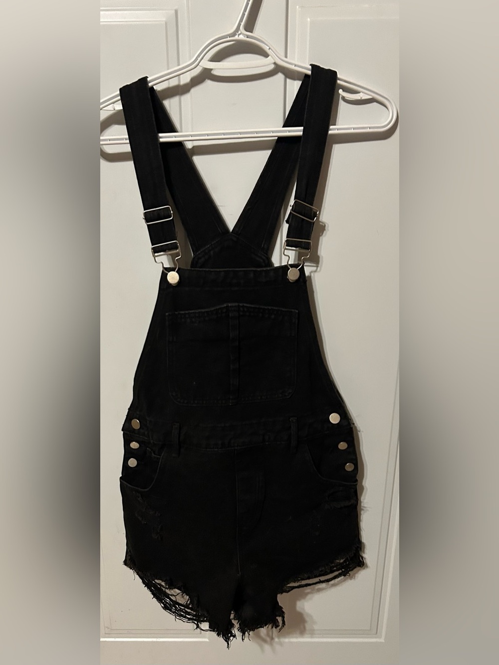 Black Denim Short Overalls - Women